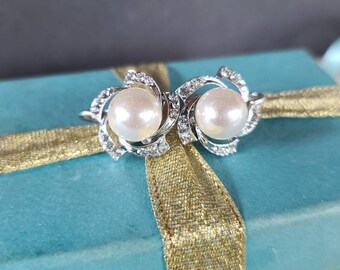 Faux Pearl and Rhinestone Clip-on Earrings