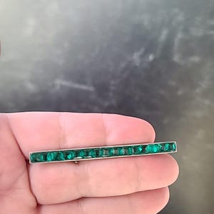 925 Sterling Silver Green Crystal Bar Brooch Vintage