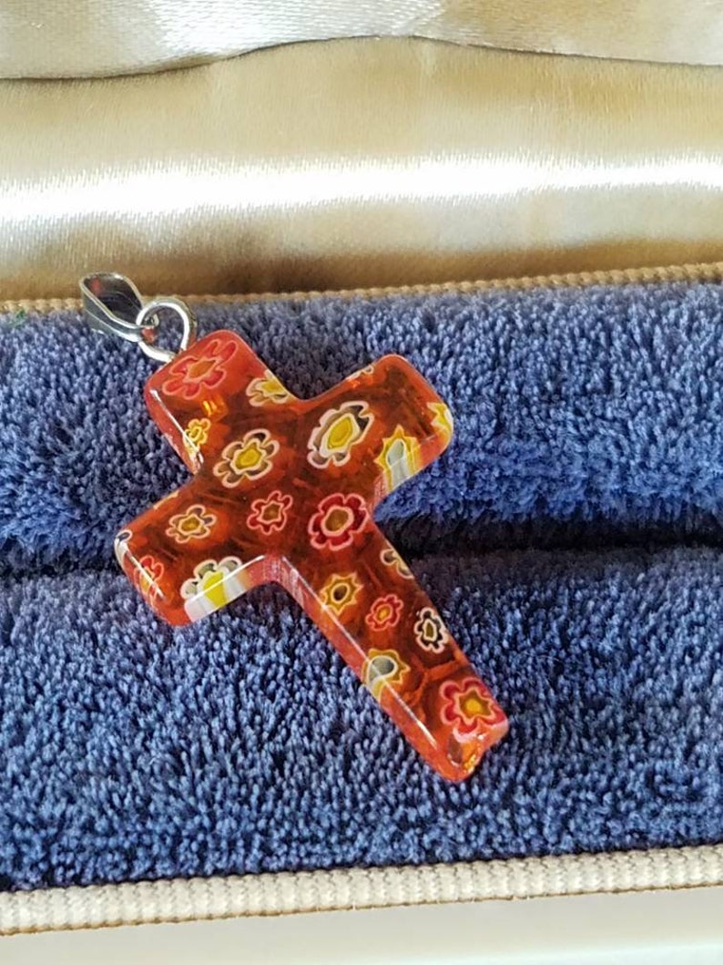 Millefiori Burnt Orange Cross Pendant
