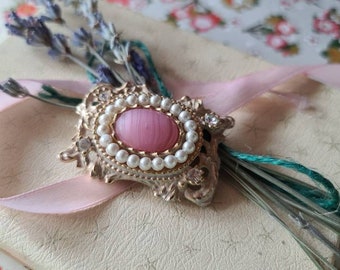 Romantic Pink and Gold Faux Pearl Brooch