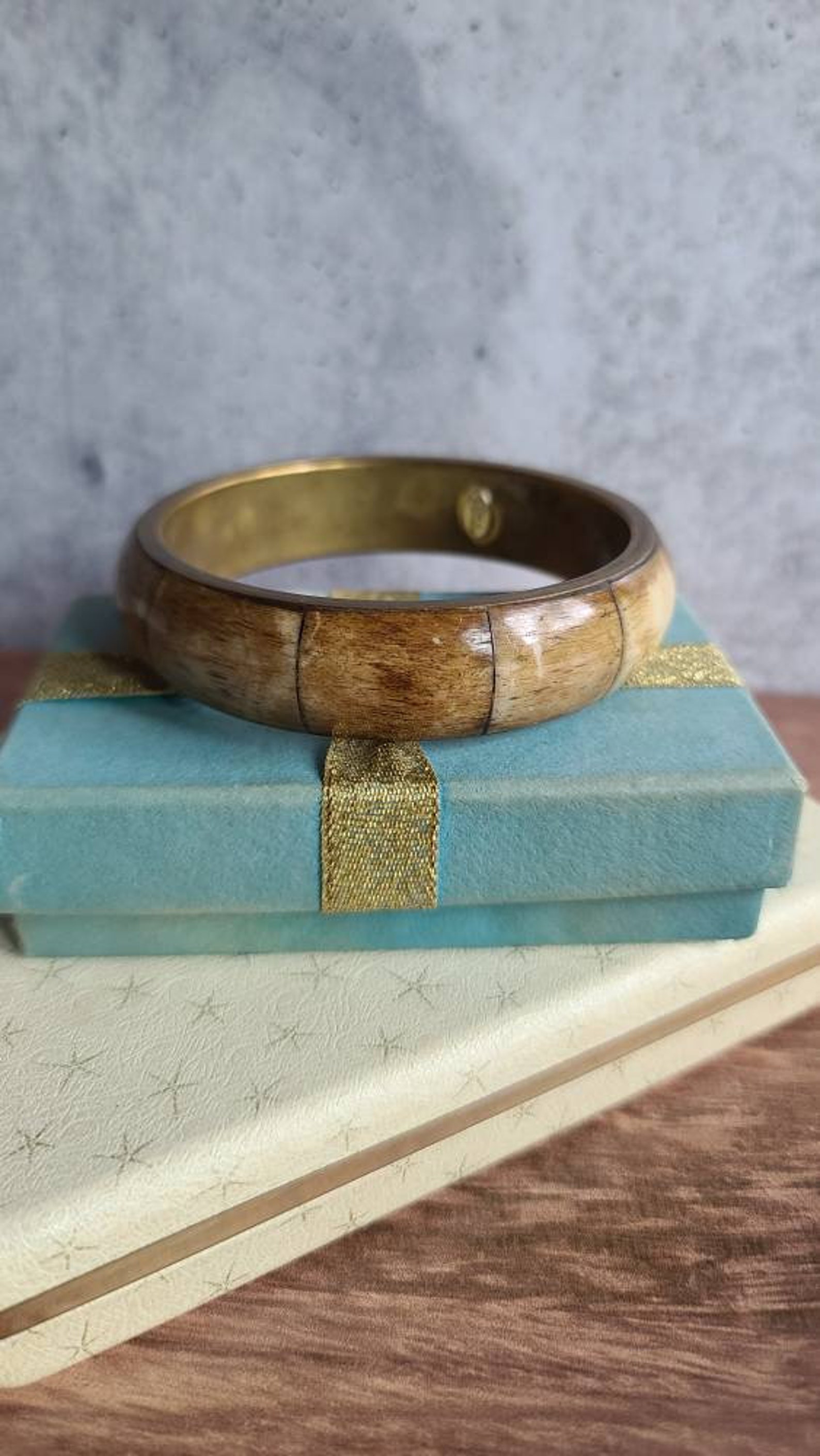 Gara Danielle Bone and Brass Bangle Bracelet Etsy