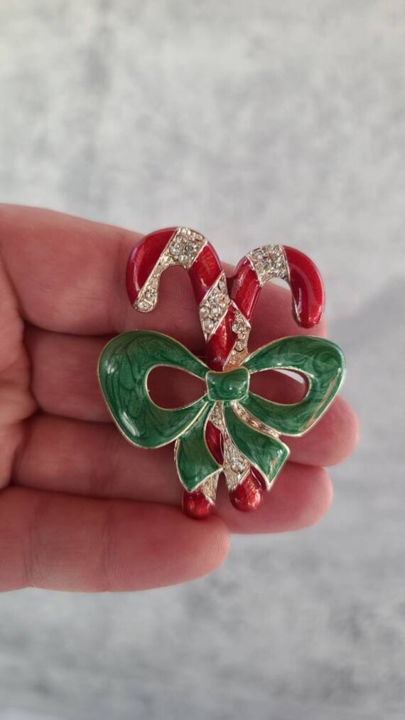 Double Candy Cane Bow Brooch - image 6