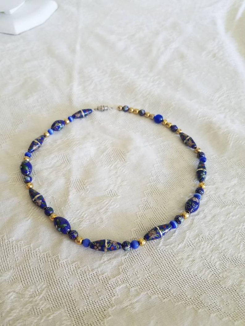Blue Beaded Cloisonne Vintage Necklace