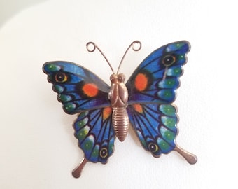 Vintage Blue Green Orange Resin Butterfly Brooch/Pin