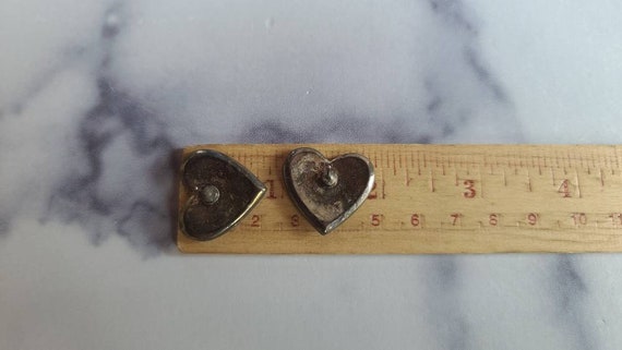 Vintage Heart Shaped Blue and Silver Stud Earrings - image 9