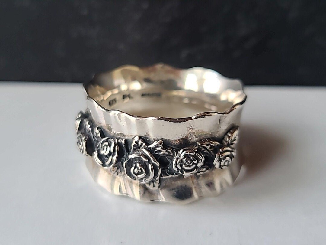 Regina Lane Vintage Israel Rose Flower Oxidized Sterling