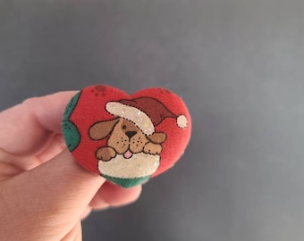 Christmas Dog Heart Shaped Fabric Brooch