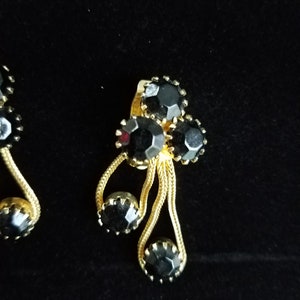 80’s Gold Tone Black Dangle Necklace and Earrings Set main image 1