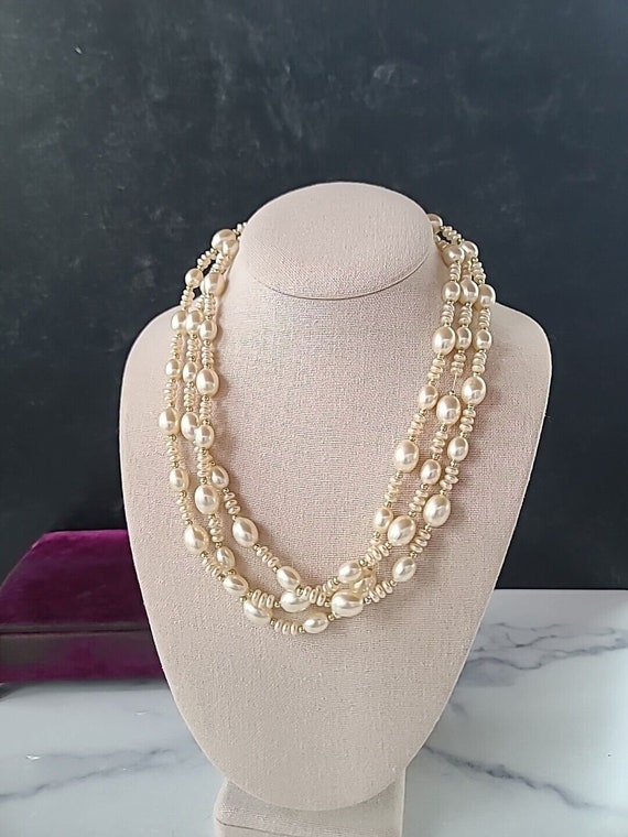 Vintage Faux Pearl Multistrand Beaded Necklace