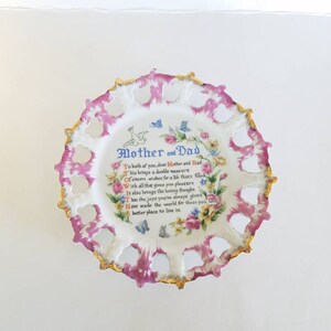 Mother and Dad Decorative Collectible Plate, Cabinet Plate, Wall Plate, Vintage Cut Out Plate