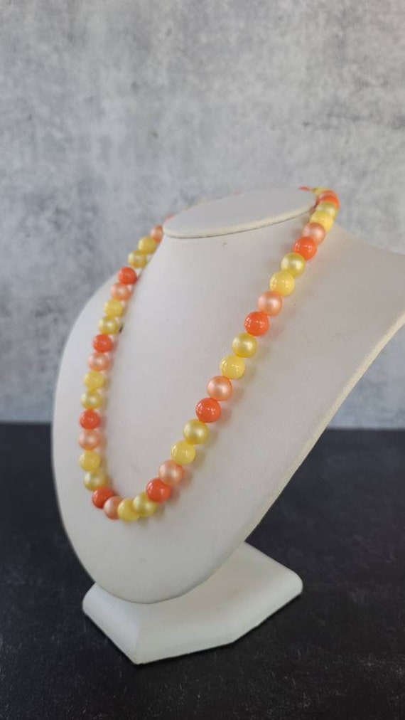 Vintage 1970s Orange and Yellow Beaded Necklace - image 2