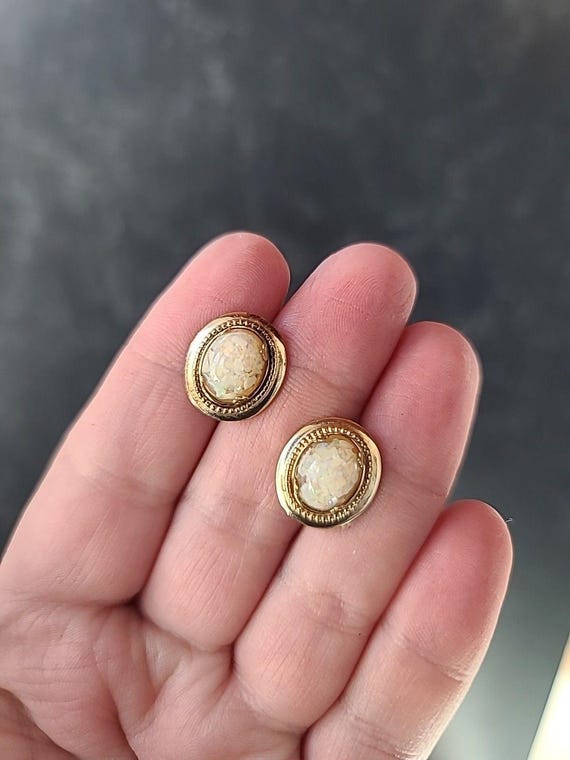 Amco 14K Gold Filled Floating Opal Screwback Earrings Vintage View 5