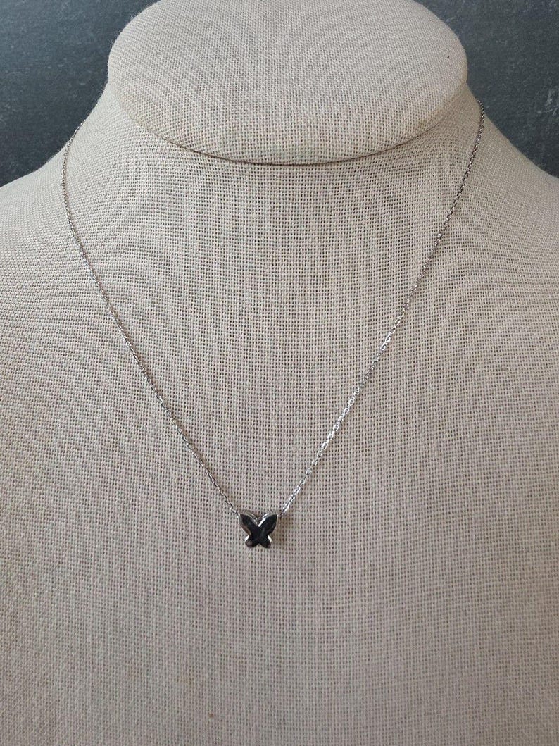 925 Sterling Silver Butterfly Pendant Adjustable Necklace Vintage image 3