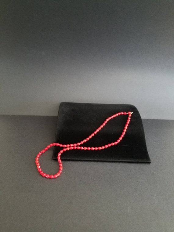 Cherry Red Single Strand Beaded Necklace, Faceted… - image 1