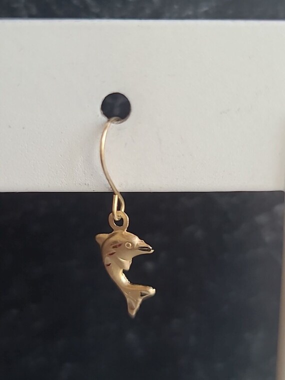 Vintage 14K Yellow Gold Dainty Dolphin Dangle Ear… - image 2