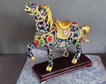 ヴィンテージの中国製七宝焼きの小さな馬、青と金 - Etsy 日本