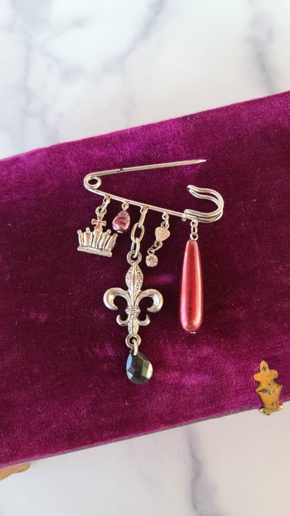 Vintage Dangling Charm Safety Pin Brooch