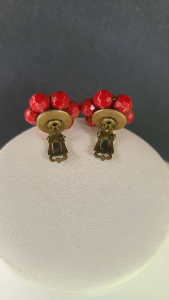 Cherry Cluster Beaded Western Germany Clip-on Ear… - image 8