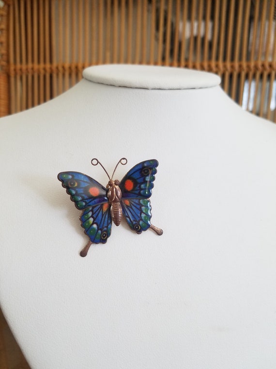 Vintage Blue Green Orange Resin Butterfly Brooch/… - image 3