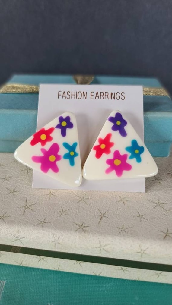 80s Triangular Floral Earrings