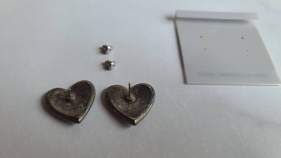 Vintage Heart Shaped Blue and Silver Stud Earrings - image 8