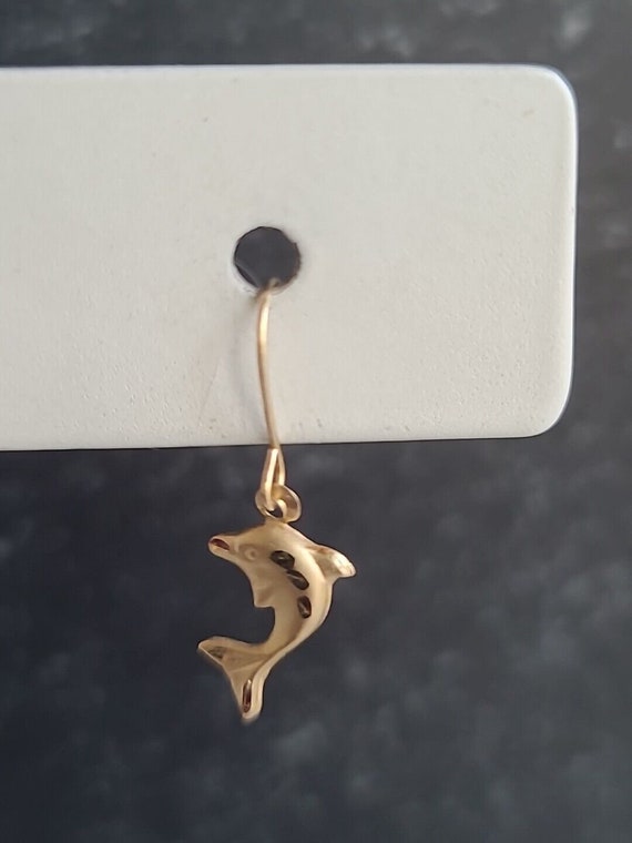 Vintage 14K Yellow Gold Dainty Dolphin Dangle Ear… - image 3