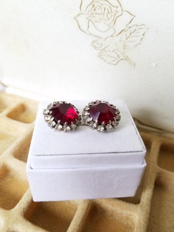 Vintage Red Ice Glam Earrings, Ruby, Diamond, Hol… - image 4