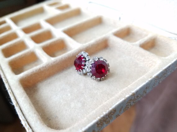 Vintage Red Ice Glam Earrings, Ruby, Diamond, Hol… - image 5