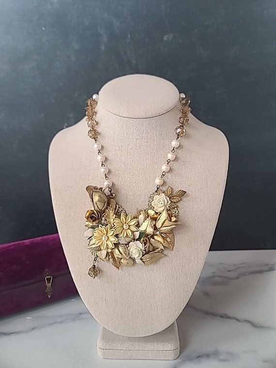 Vintage Avon Floral Statement Bib Necklace - image 1