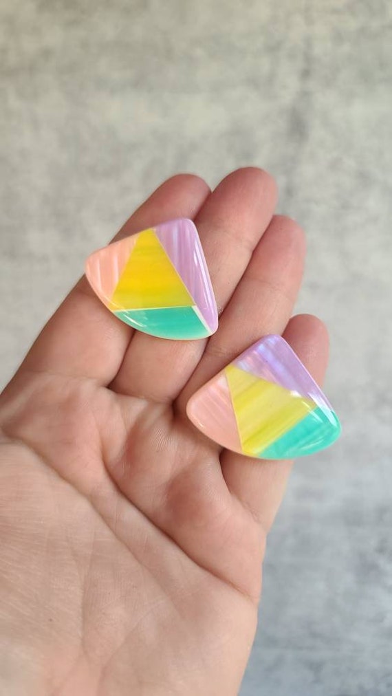 Pastel Plastic Triangular Stud Earrings - image 2