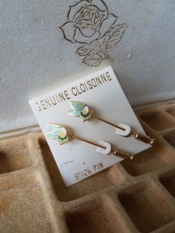 Butterfly Genuine Cloisonne Stick Pins, Vintage, … - image 1