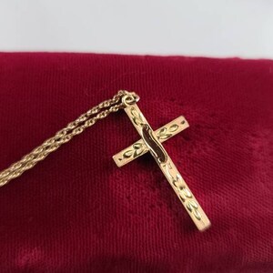 14K Gold Filled Etched Cross Pendant Necklace