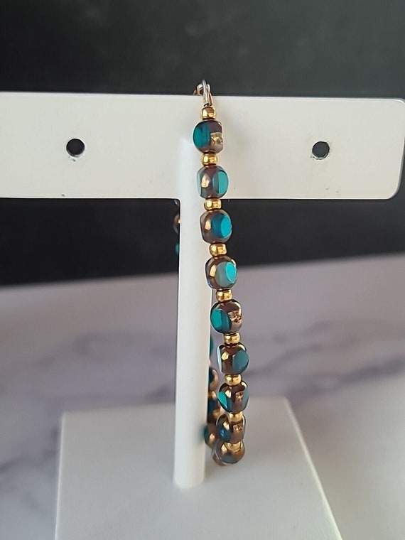 Vintage Blue/Aqua Glass And Gold Tone Metal Beade… - image 5