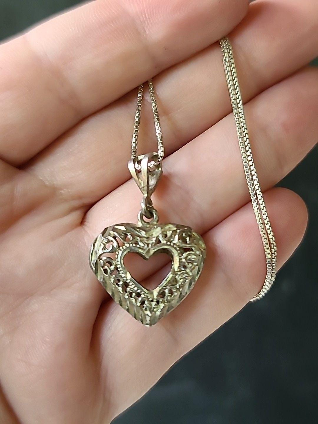 925 Sterling Silver Heart Shaped Pendant Necklace Vintage Italy - Etsy