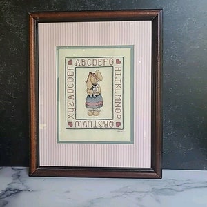 Finished Framed Cross Stitch Bunny ABC&#39;s Wall Art
