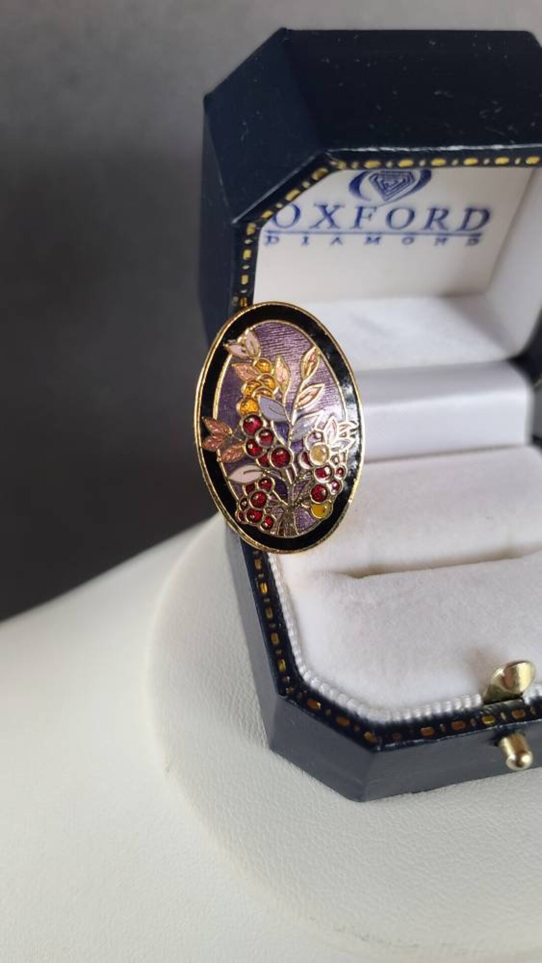 Broche Ronde Émaillée Cloisonnée - Diamètre 4,7 Cm - Occasion Bon État - Bijou Vintage