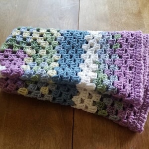 Vintage Knitted Blue and Purple Blanket, Lap Blanket, Baby Blanket, Knitted Throw