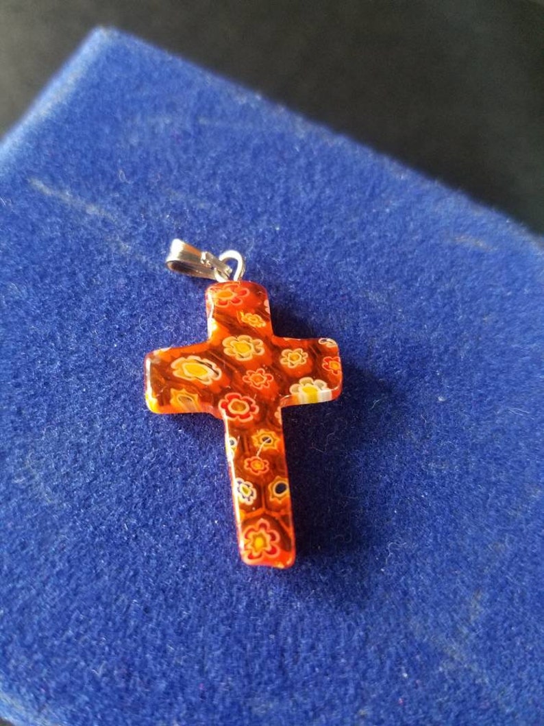 Millefiori Burnt Orange Cross Pendant
