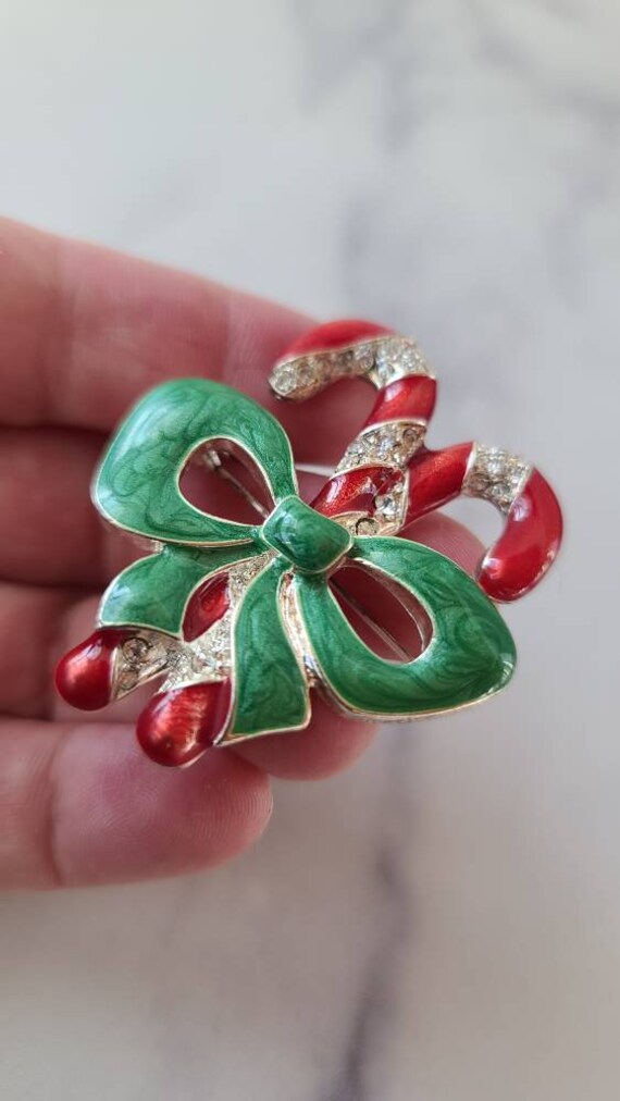 Double Candy Cane Bow Brooch - image 2