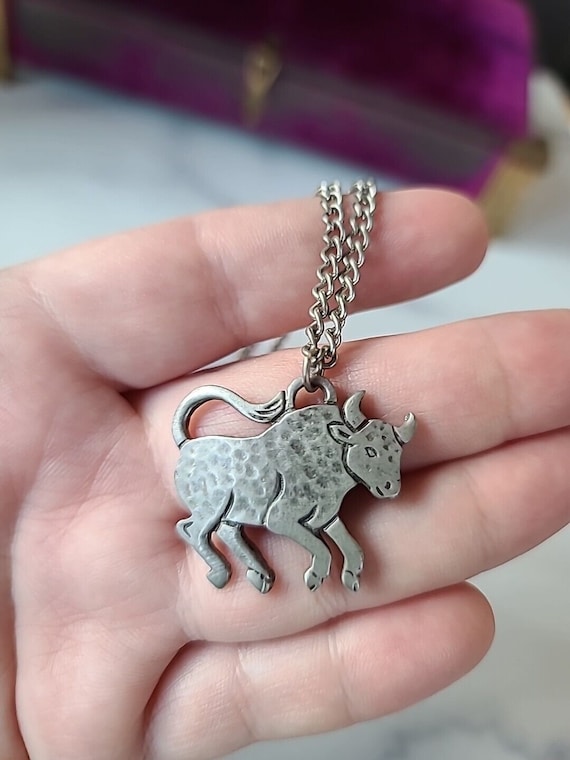 Pewter Taurus Pendant Necklace Vintage