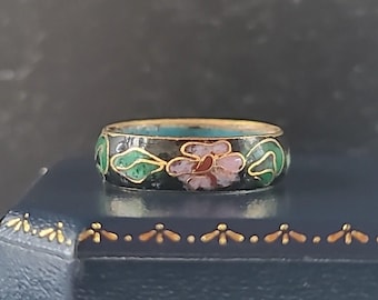 Cloisonne Floral Enamel Band Ring Vintage, SIZE US 6.75,  Read description