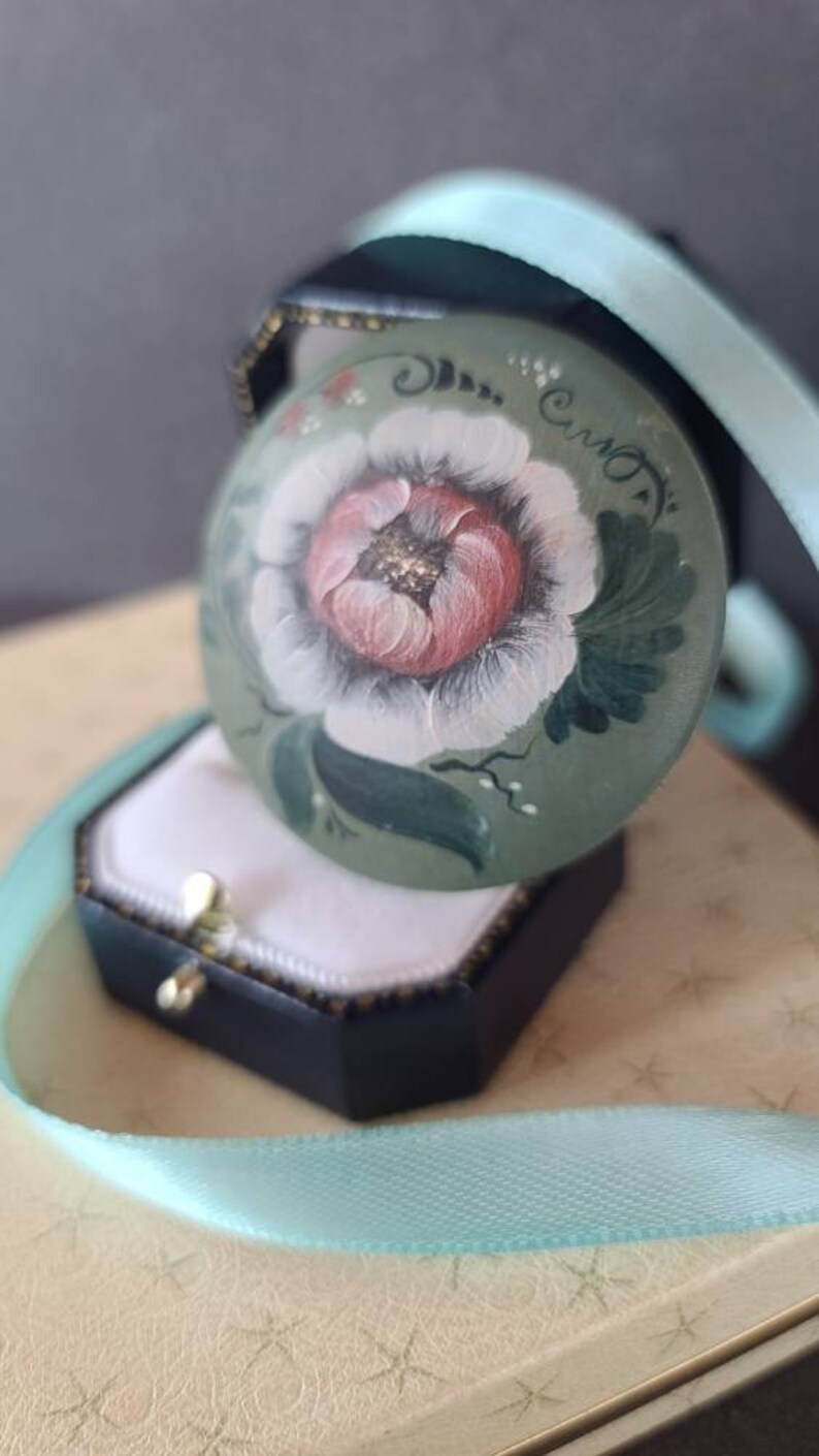 Handpainted Floral Wooden Brooch