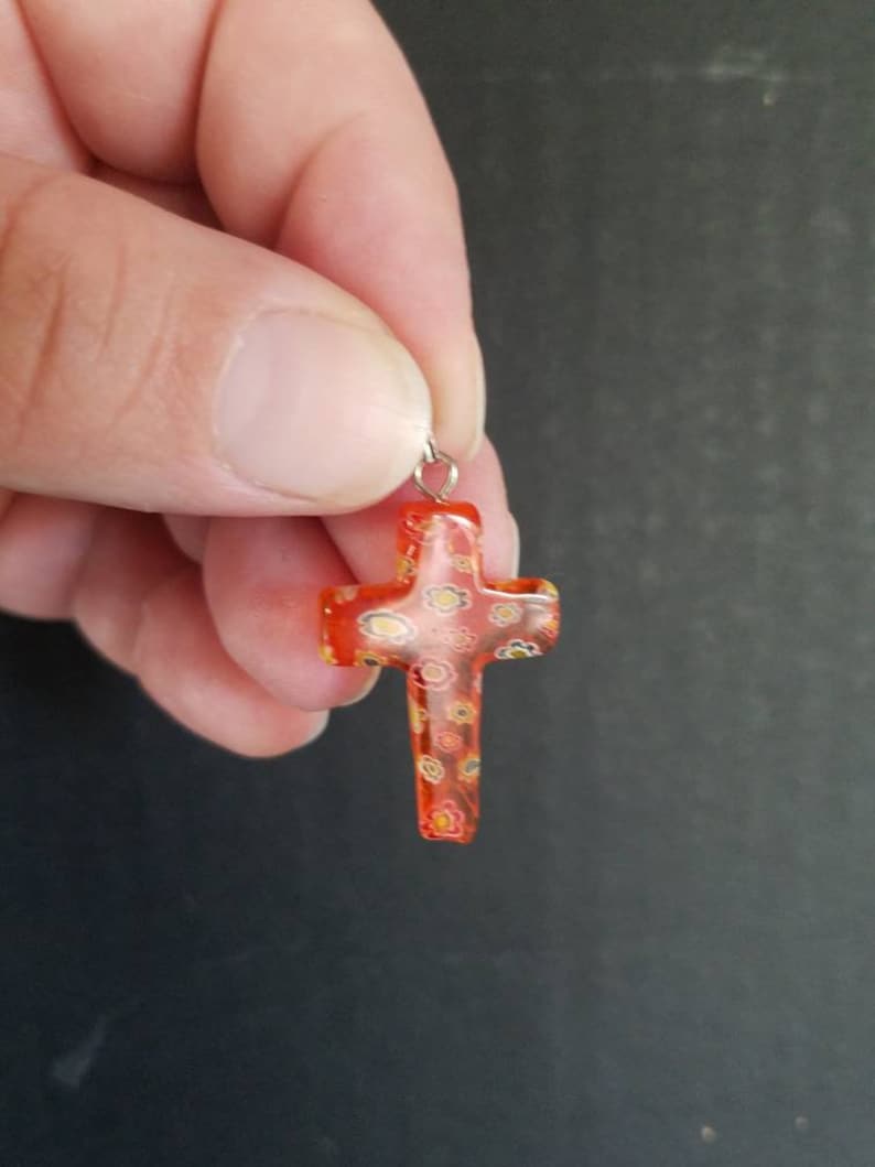 Millefiori Burnt Orange Cross Pendant
