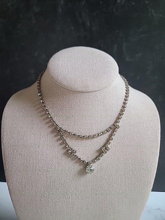 Prong Set Clear Rhinestone Necklace Vintage