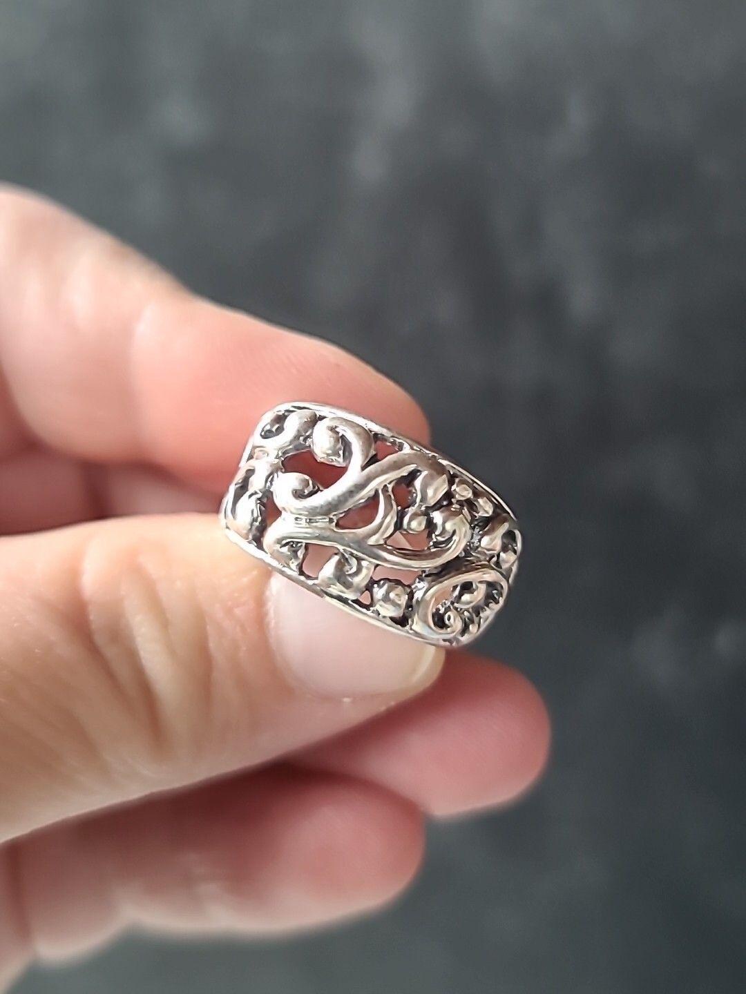925 Sterling Silver Open Work Ring Size US 6.75 Vintage READ ...