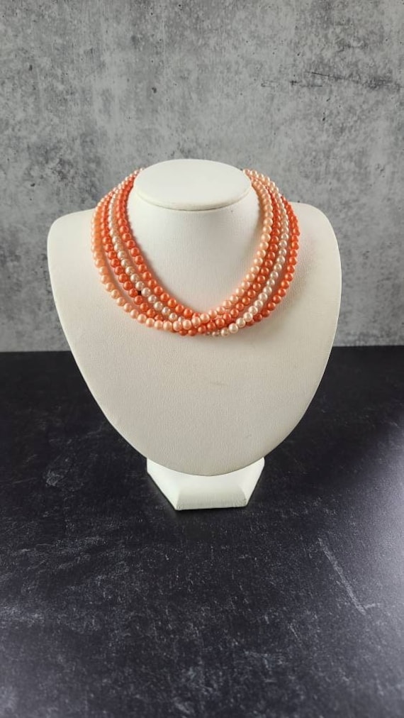 Vintage Adjustable Orange Multistrand Beaded Neckl