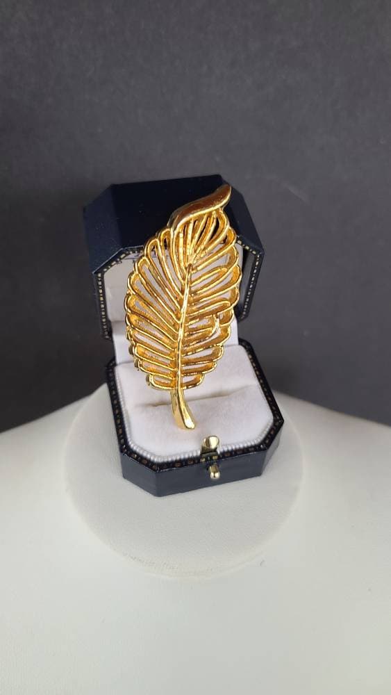 Broche Ou Pendentif Feuille Naturelle Dorée à L'or Fin 7x5 Cm, Fait Main