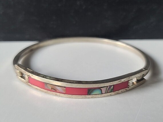 Abalone Shell Hinged Bangle Bracelet Vintage - image 2