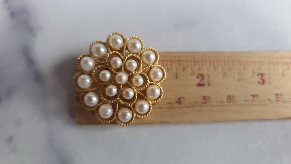 Vintage Faux Pearl Floral Brooch - image 6