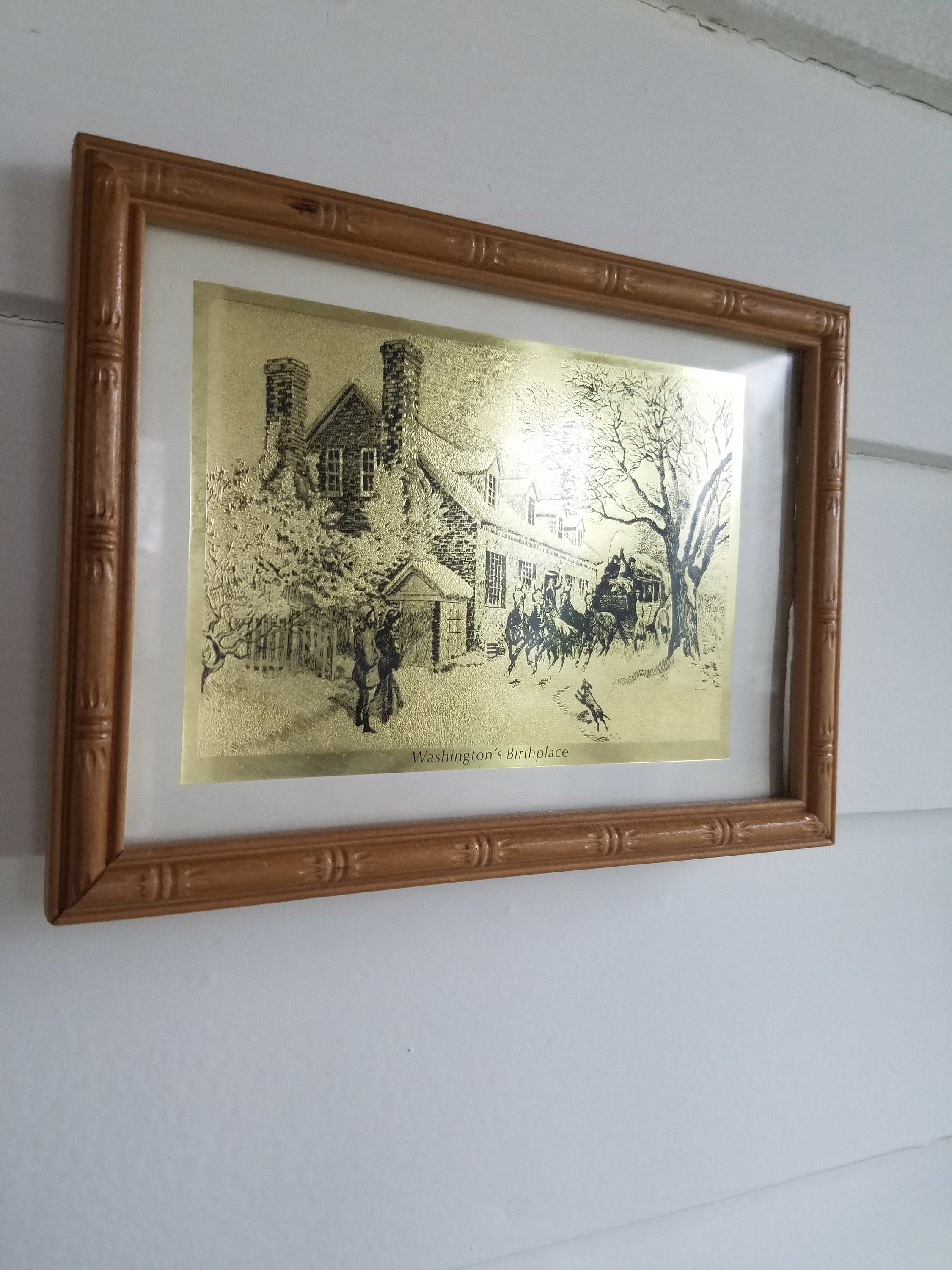 Vintage Gold Etched Foil Art of Washington's Birthplace Etsy